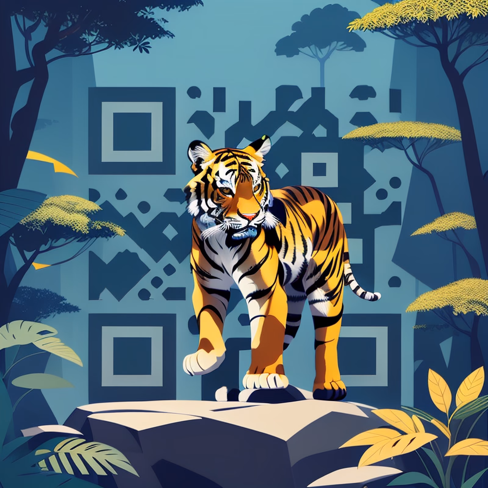 Tiger on Rock Jungle Vector QR Code Art — image 1