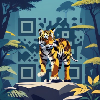 Tiger on Rock Jungle Vector QR Code Art