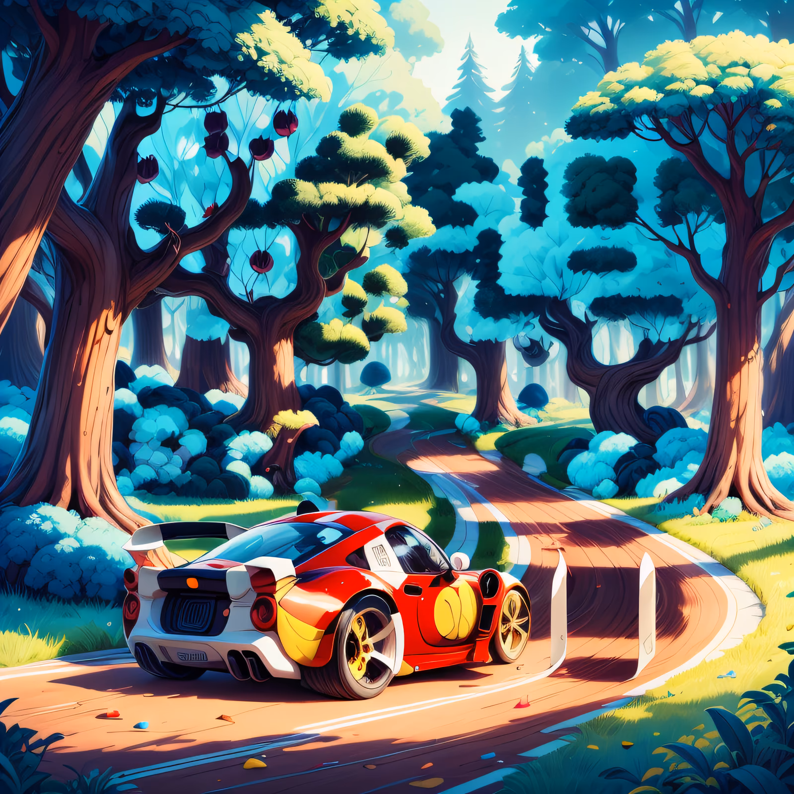 Race Car Forest Cartoon QR Code for Posters — image 1