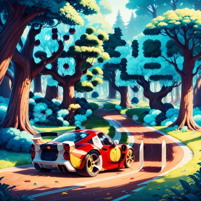 Race Car Forest Cartoon QR Code for Posters
