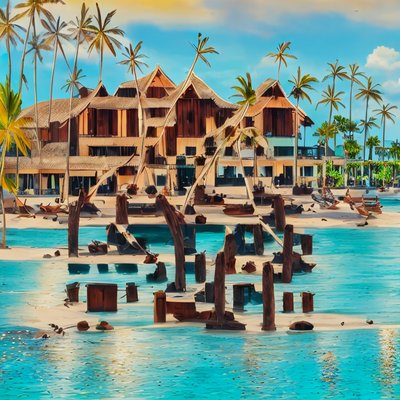 Tropical Beach Resort Illustration QR Code for Posters