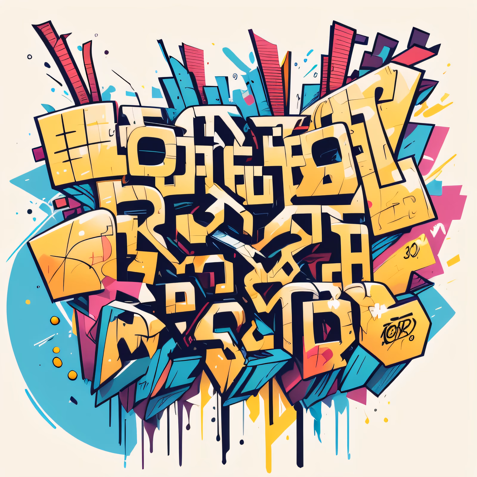 Yellow Graffiti Lettering Street Art QR Code for Apparel — image 1