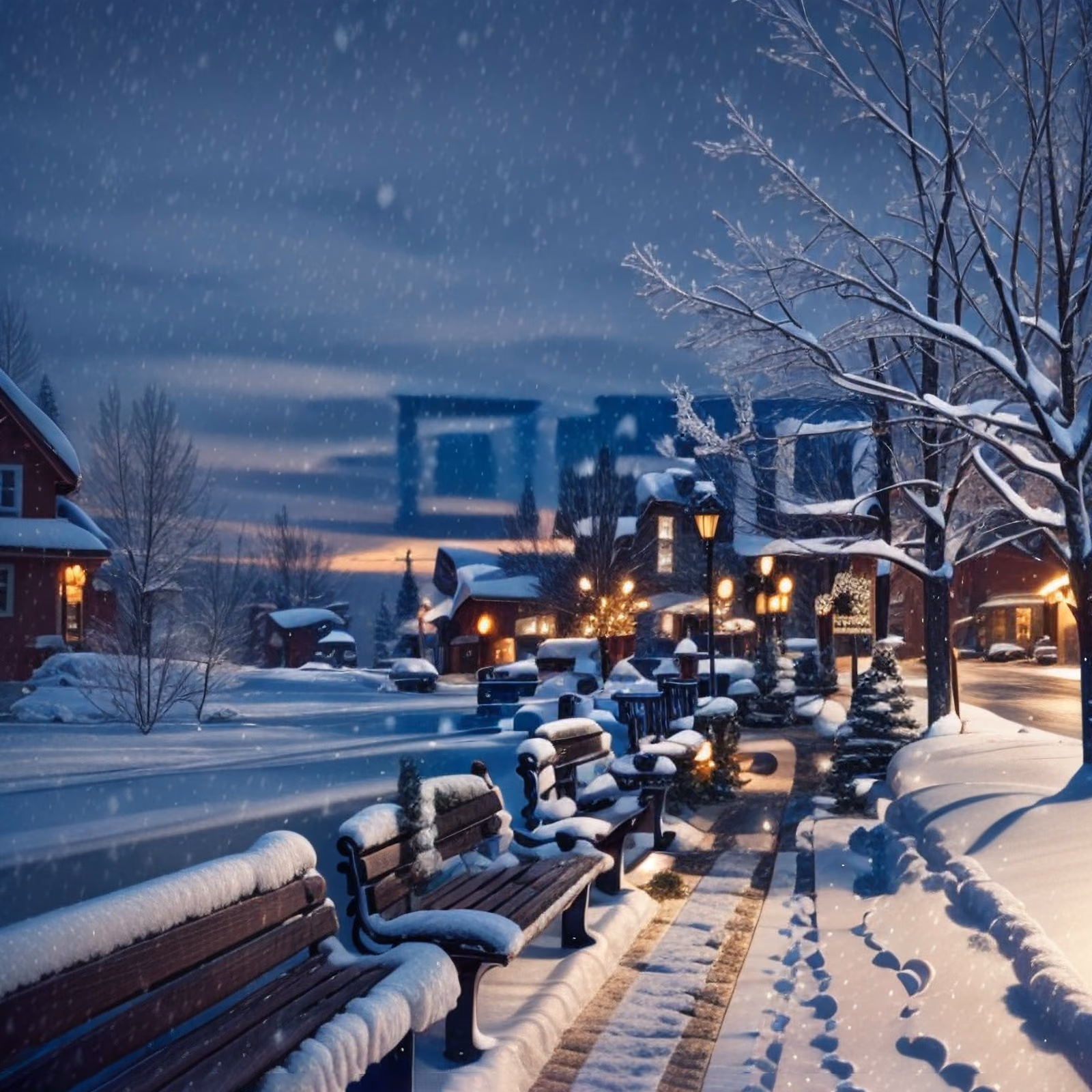 Заснеженные скамейки в деревне: рождественский QR-код для открыток — изображение 1