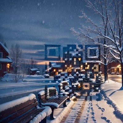 Заснеженные скамейки в деревне: рождественский QR-код для открыток