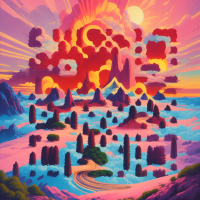 Psychedelic Sunset Mountain Landscape QR Code for Posters — image 1