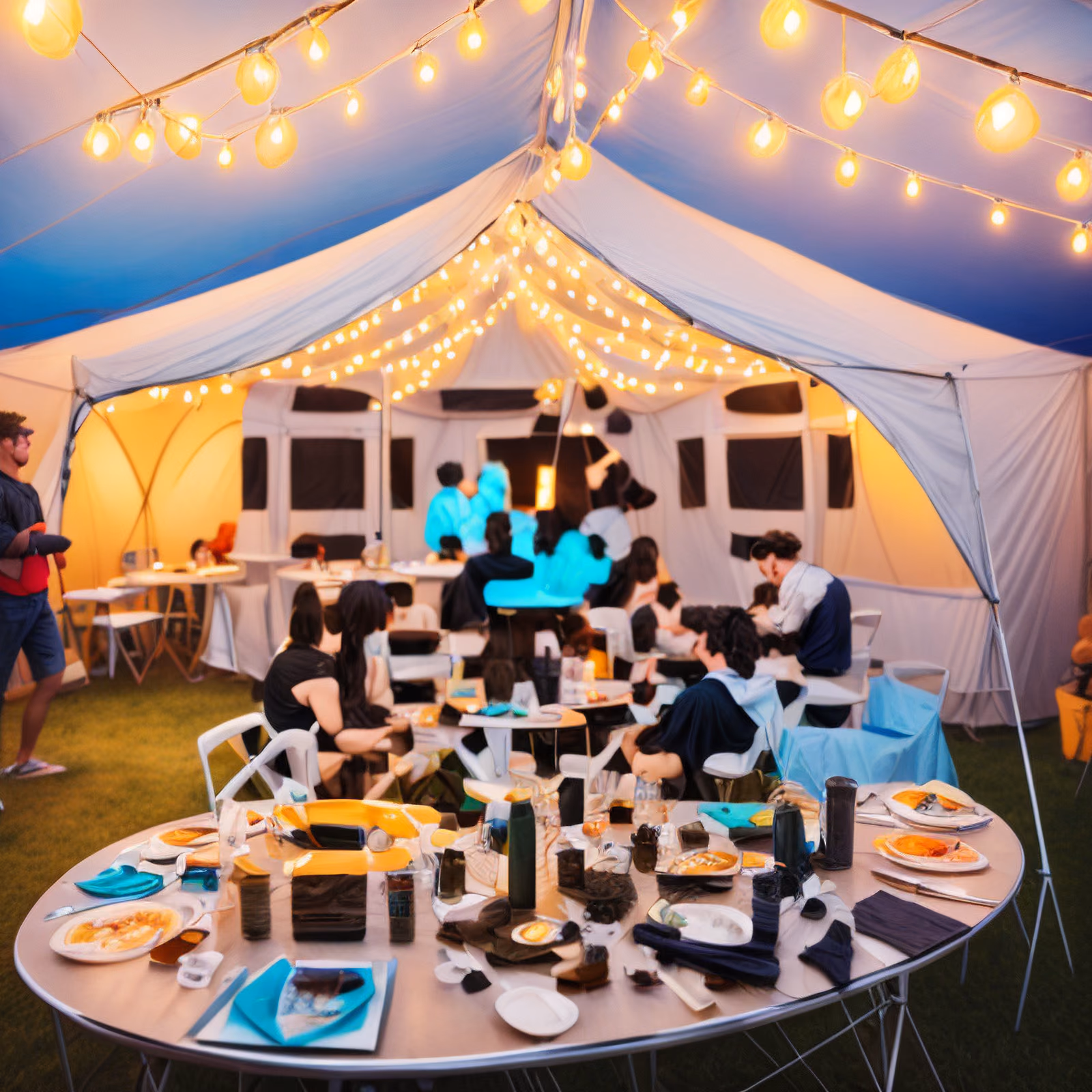 Lit Party Tent Evening Scene QR Code for Event Invitations — image 1