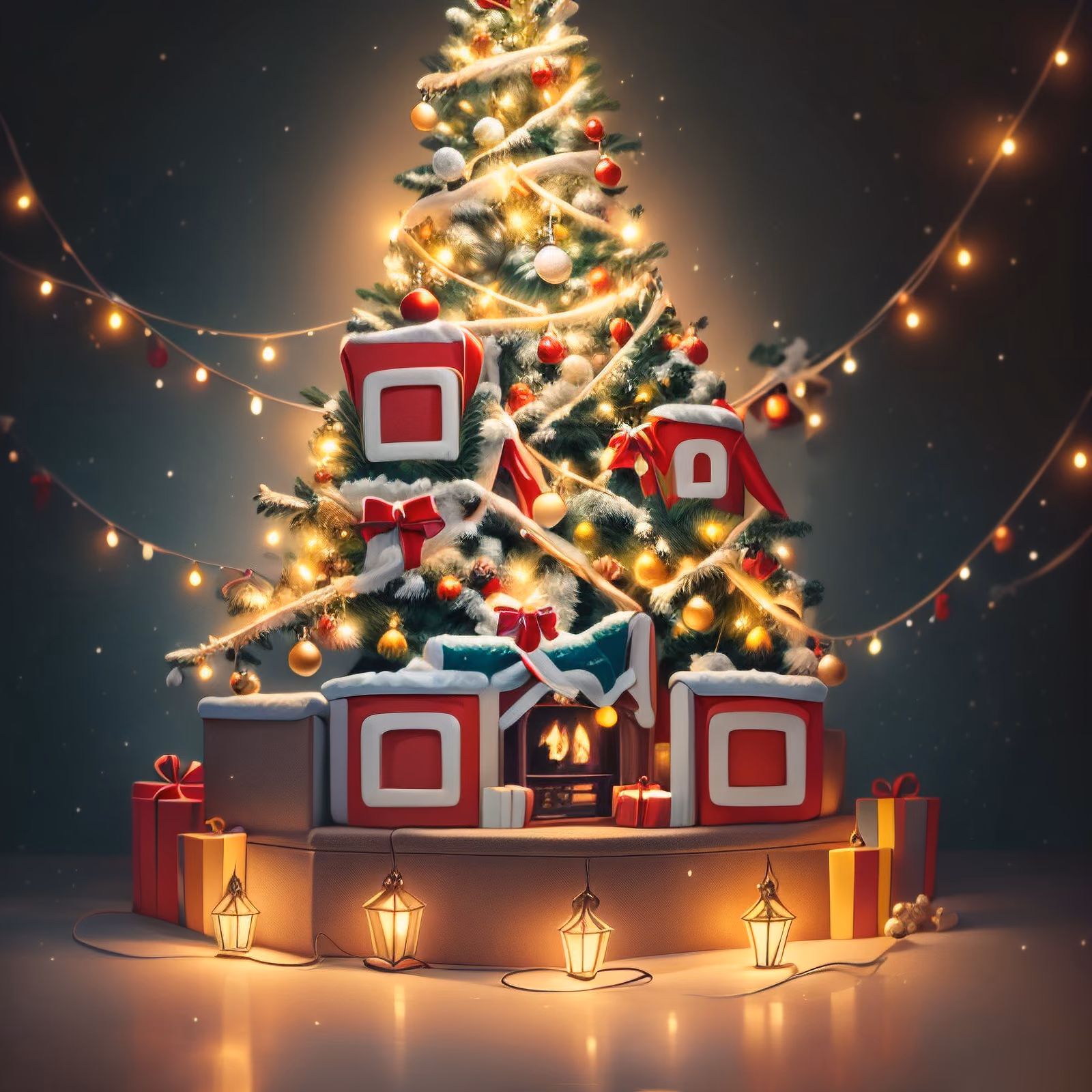 Glowing Christmas Tree Digital Art QR Code for Greeting Cards — image 1