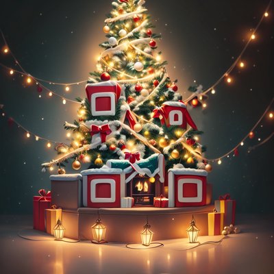 Glowing Christmas Tree Digital Art QR Code for Greeting Cards