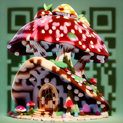 Дом-гриб в 3D-рендере: QR-код