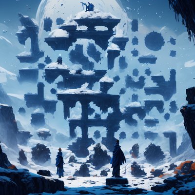 Floating Snowy Ruins Fantasy QR Code Art