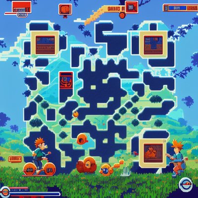 Pixel Art Game Scene Biker QR Code for Posters