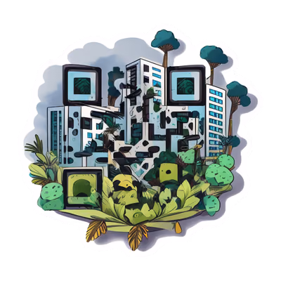 Green Overgrown City Vector QR Code for Stickers — image 1
