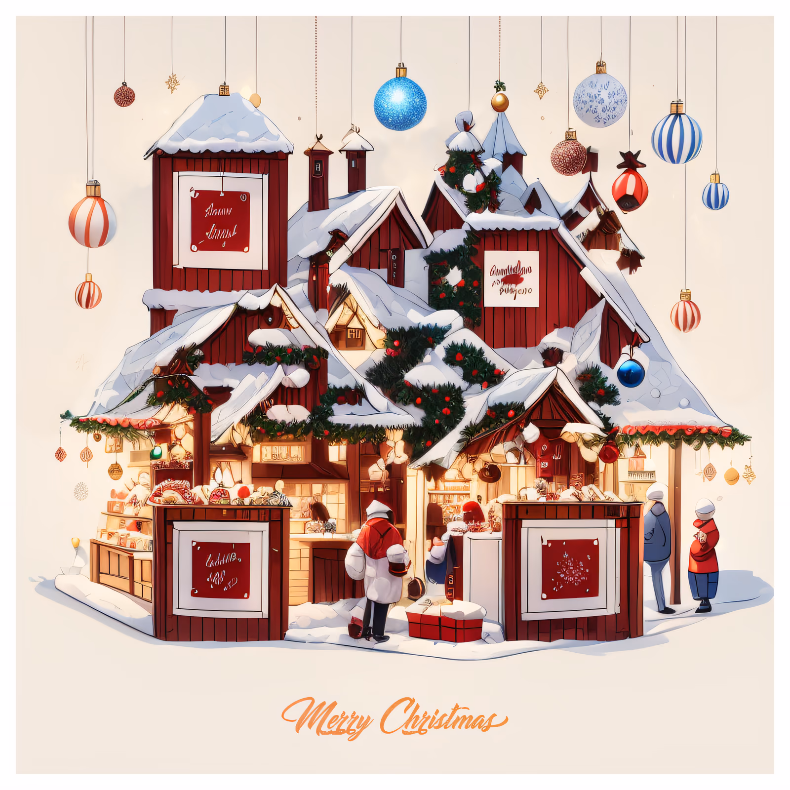 Christmas Market Cartoon Village QR Code for Greeting Cards — image 1