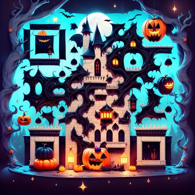 Halloween Castle Pumpkins Cartoon QR Code for Posters