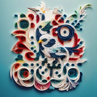 Quilled Paper Birds Handmade QR Code Art
