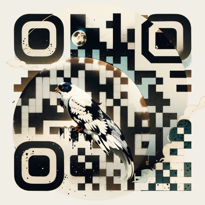 Perched Bird and Moon Collage QR Code Art — image 1