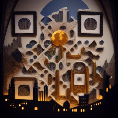 Quilled Paper City Full Moon QR Code Art — image 1