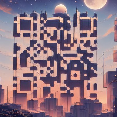 Futuristic City Tower Illustration QR Code for Posters