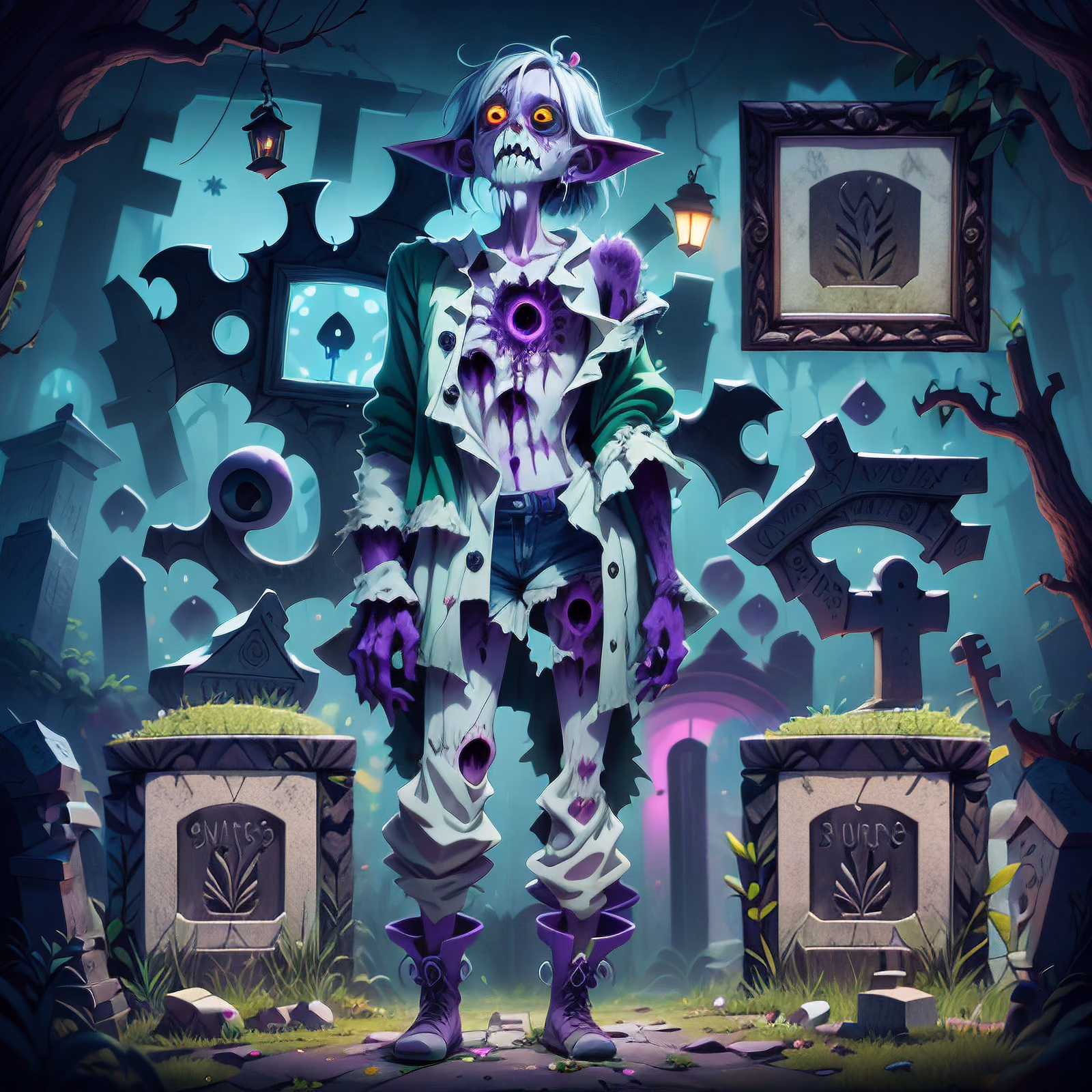 Игривый зомби на кладбище: мультяшный QR-код для постеров — изображение 1