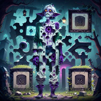 Playful Zombie Graveyard Cartoon QR Code for Posters