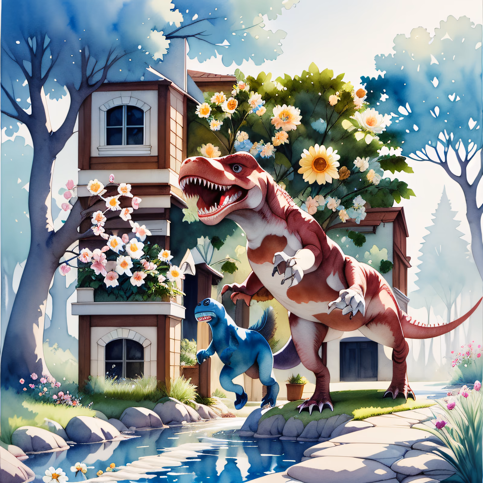 Cartoon T-Rex Watercolor QR Code for Posters — image 1