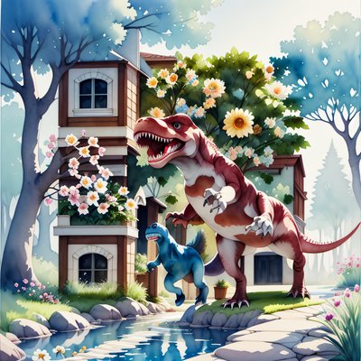 Cartoon T-Rex Watercolor QR Code for Posters