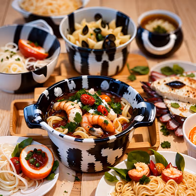 Seafood Pasta Table Photorealistic QR Code for Restaurant Menus — image 1