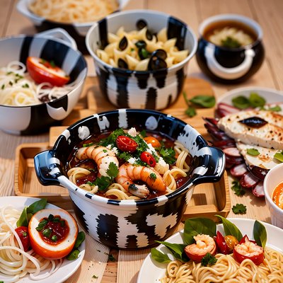 Seafood Pasta Table Photorealistic QR Code for Restaurant Menus