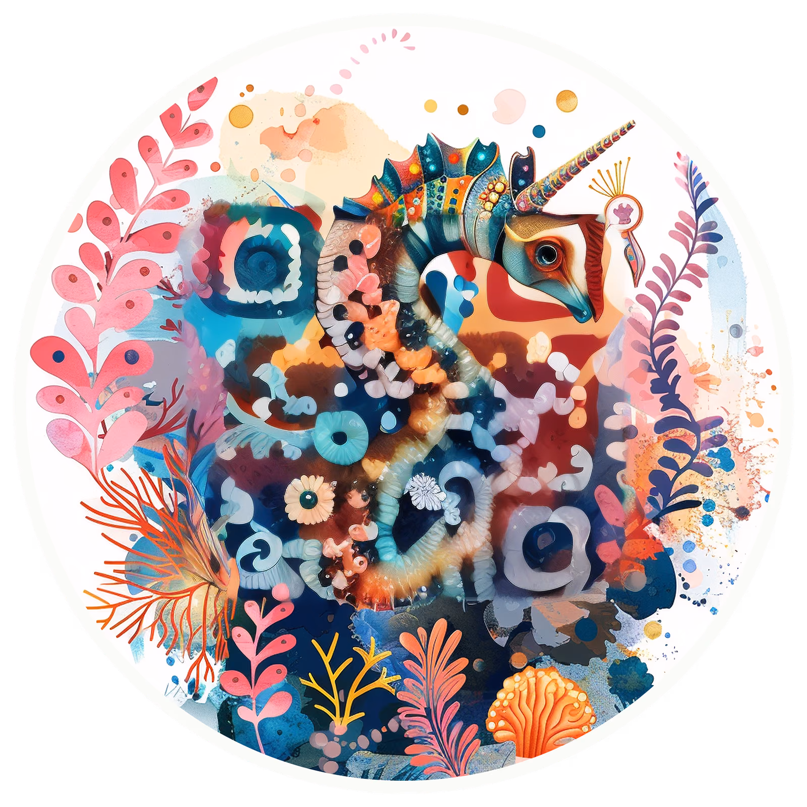 Волшебный морской конёк и кораллы: векторный QR-код для наклеек — изображение 1