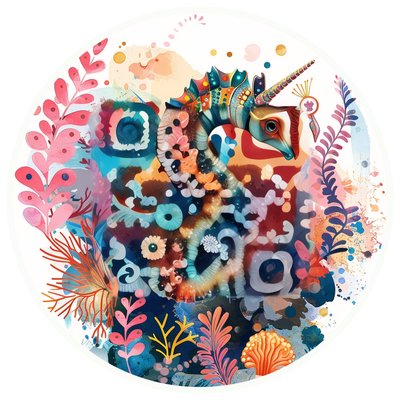 Enchanted Seahorse Coral Vector QR Code for Stickers