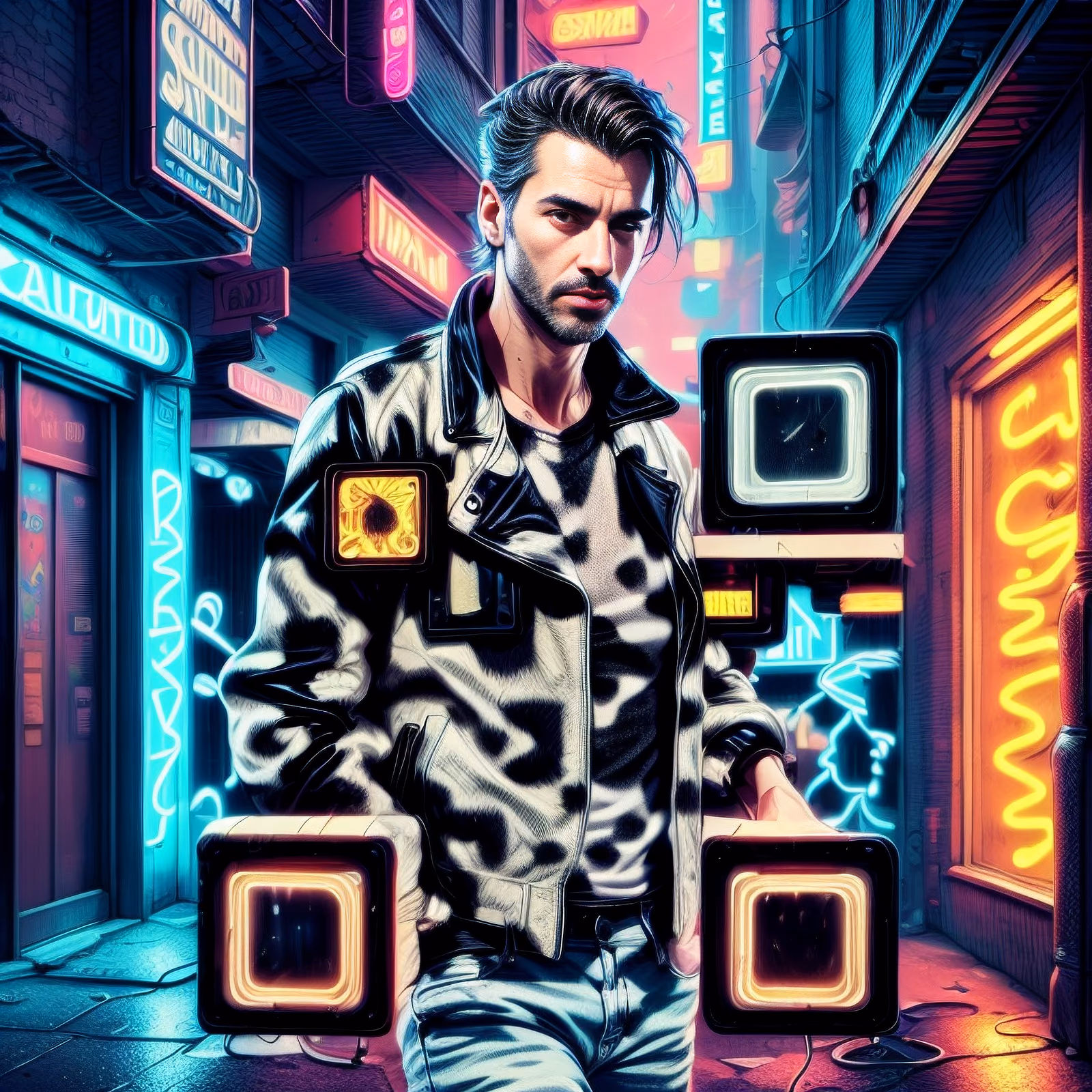 Neon Alley Man Cyberpunk QR Code for Posters — image 1