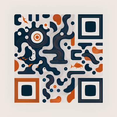 Abstract Fish and Wave Doodle QR Code Art