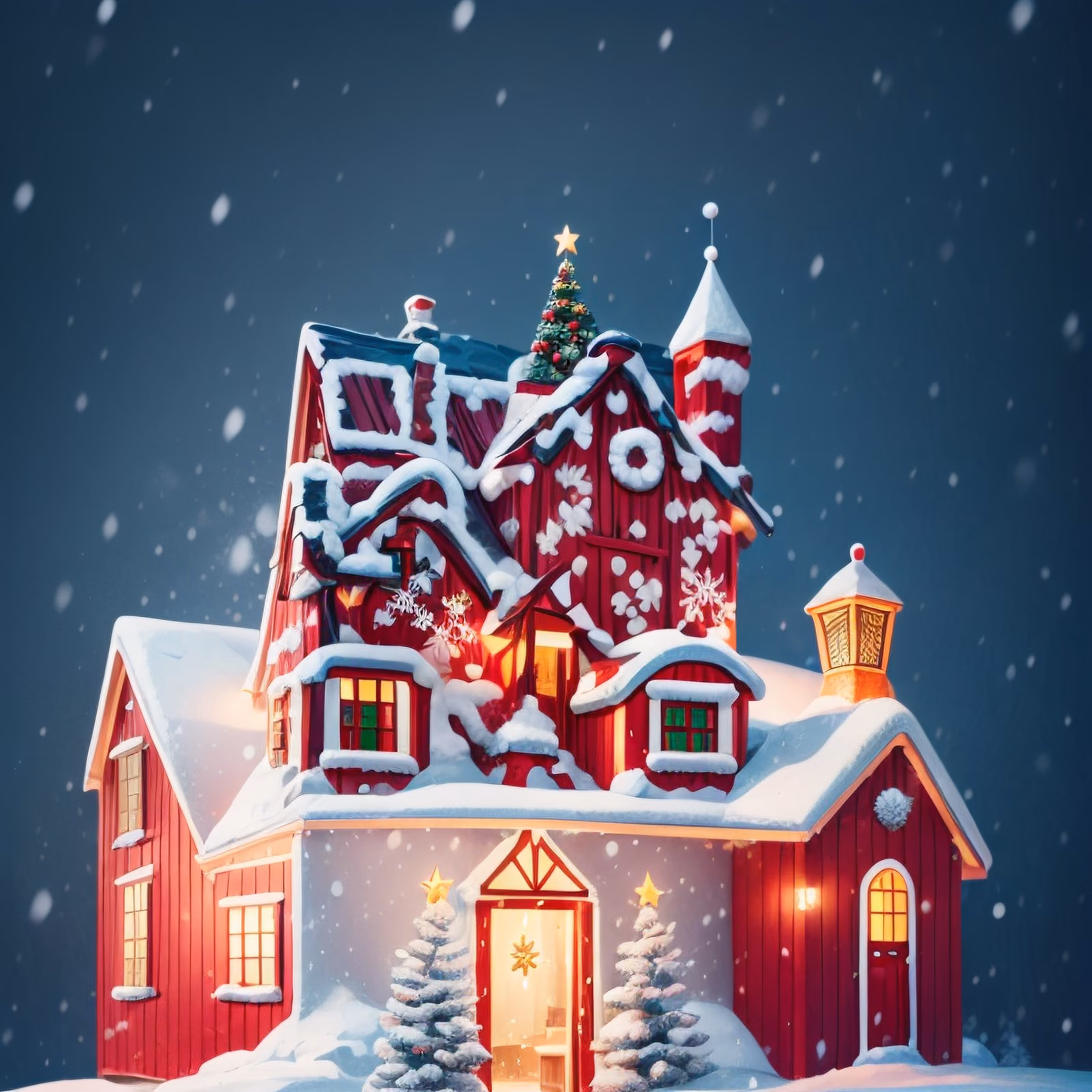 Snowy Red Christmas House Illustration QR Code for Greeting Cards — image 1