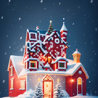 Snowy Red Christmas House Illustration QR Code for Greeting Cards — image 1