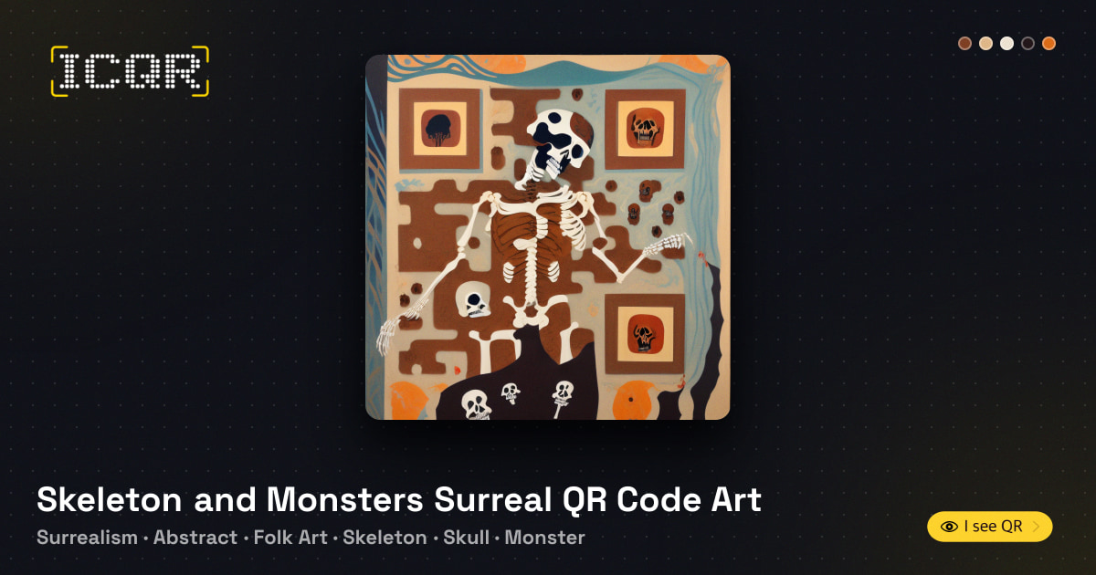 Skeleton and Monsters Surreal QR Code Art • ICQR