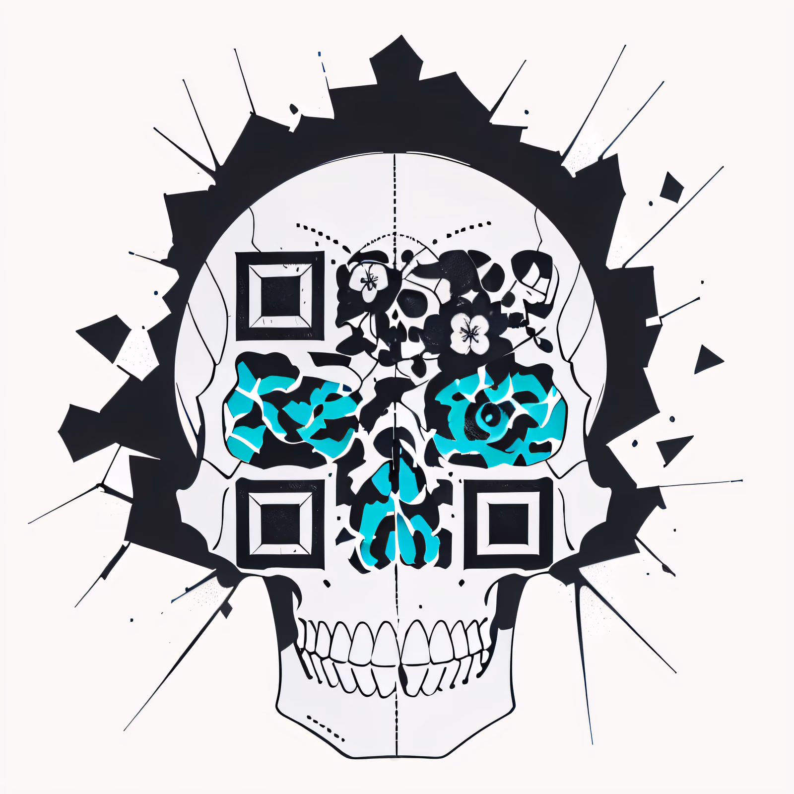 Shattered Glass Skull Tattoo Flowers QR Code for Temporary Tattoos — image 1