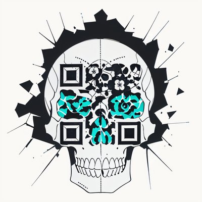 Череп из разбитого стекла с цветами, QR-код для временных татуировок