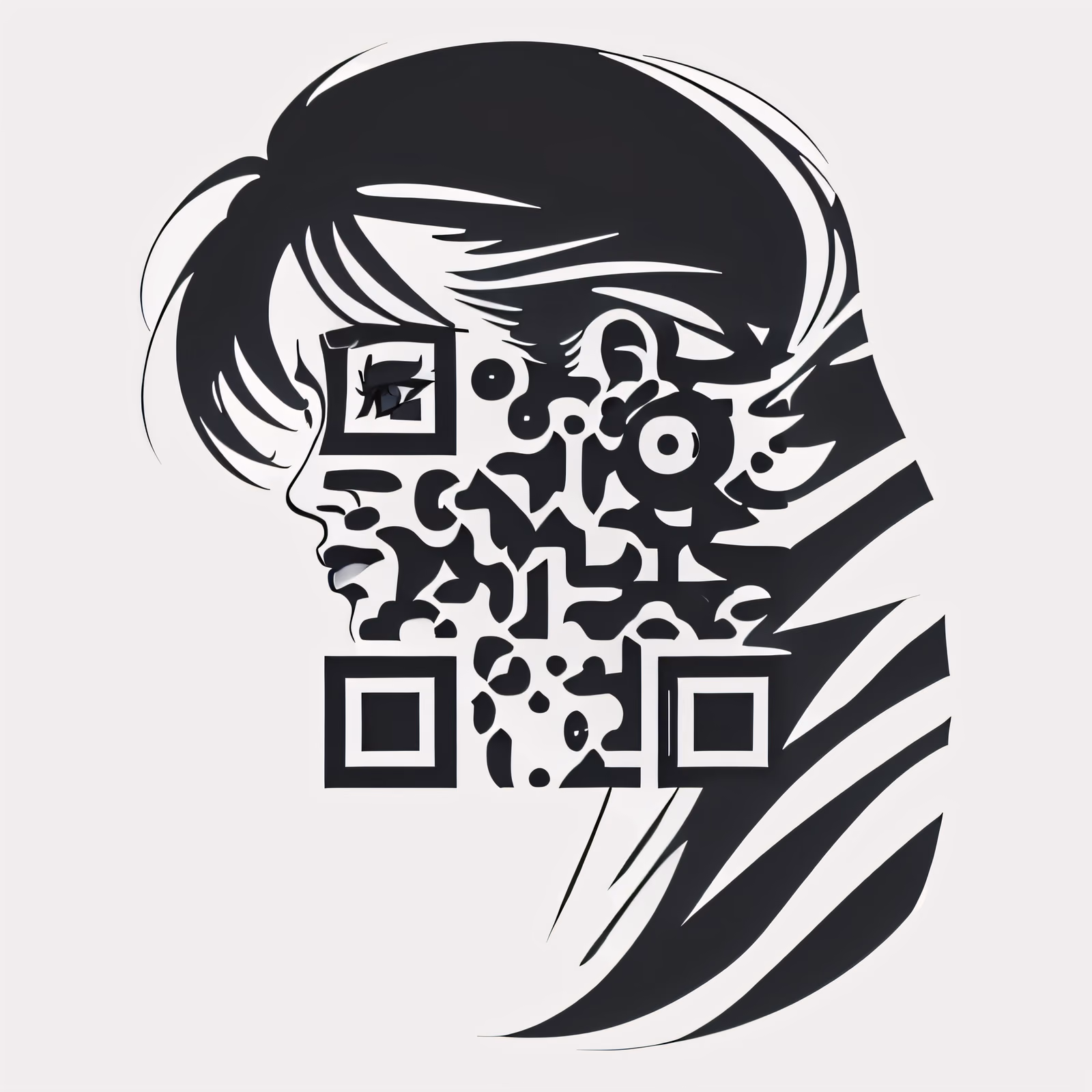 Портрет в профиль, чёрный вектор, QR-код для временных татуировок — изображение 1