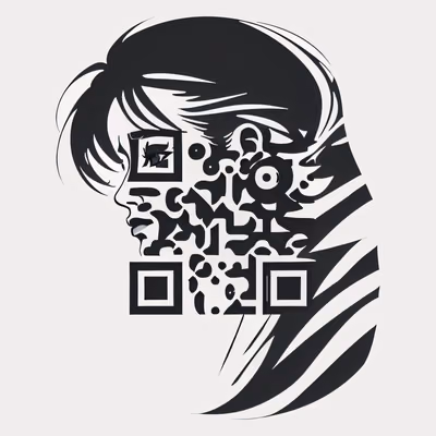 Портрет в профиль, чёрный вектор, QR-код для временных татуировок — изображение 1