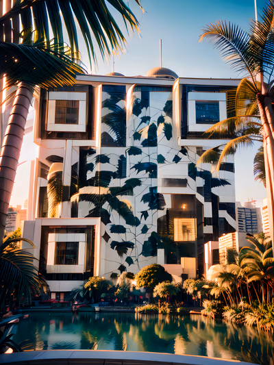 Tropical Skyscraper Film Photography QR Code for Posters — image 1