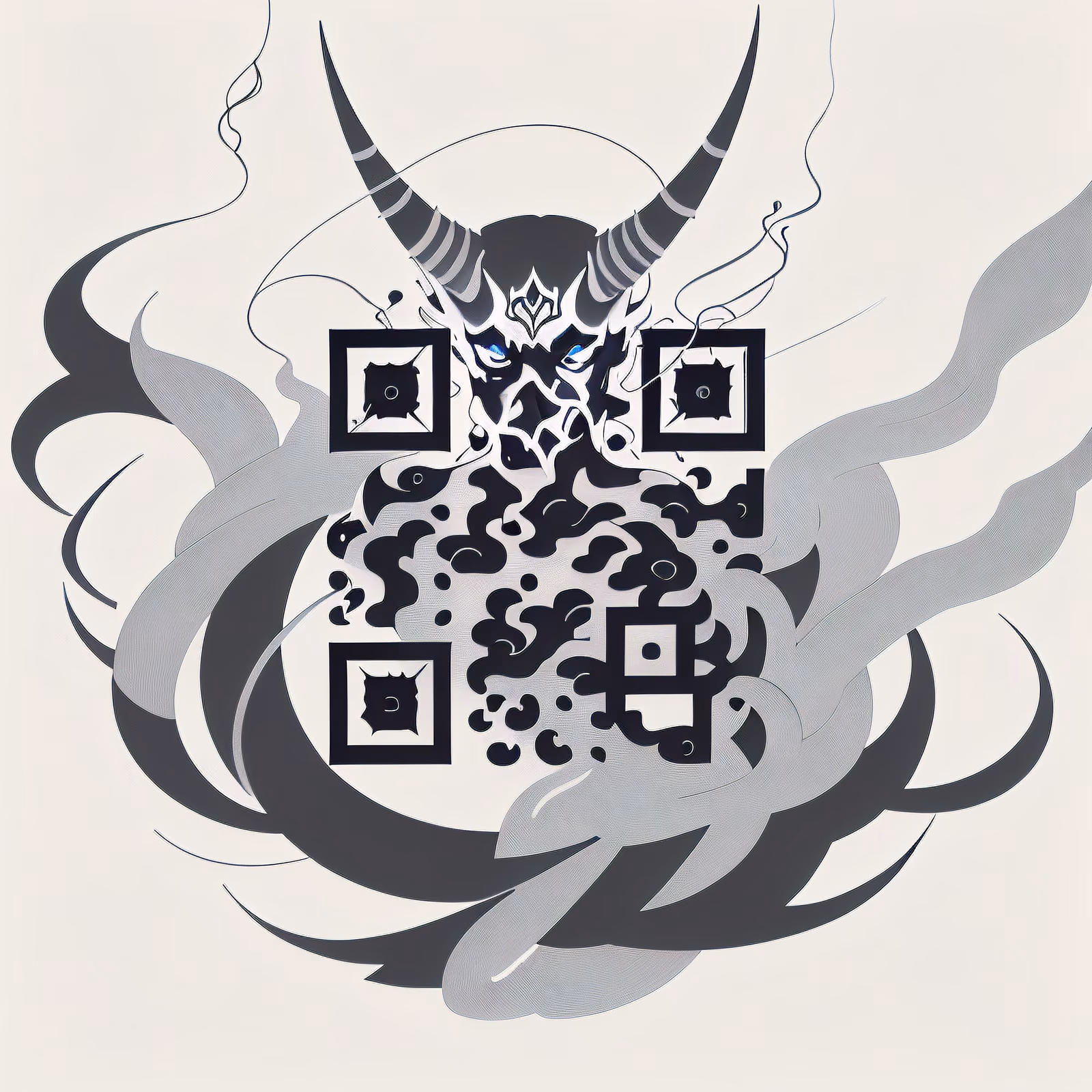 Horned Demon Ink Tattoo Smoke Aura QR Code for Temporary Tattoos — image 1