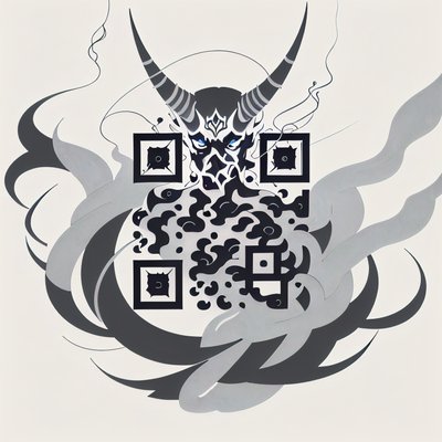 Horned Demon Ink Tattoo Smoke Aura QR Code for Temporary Tattoos