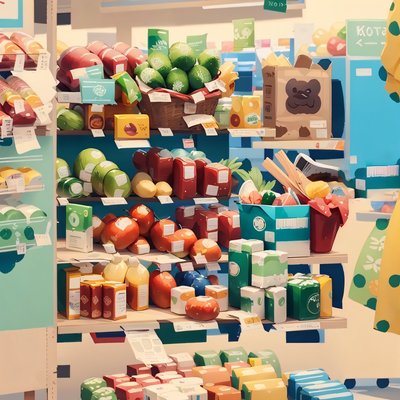 Supermarket Shelves Digital Painting QR Code for Packaging