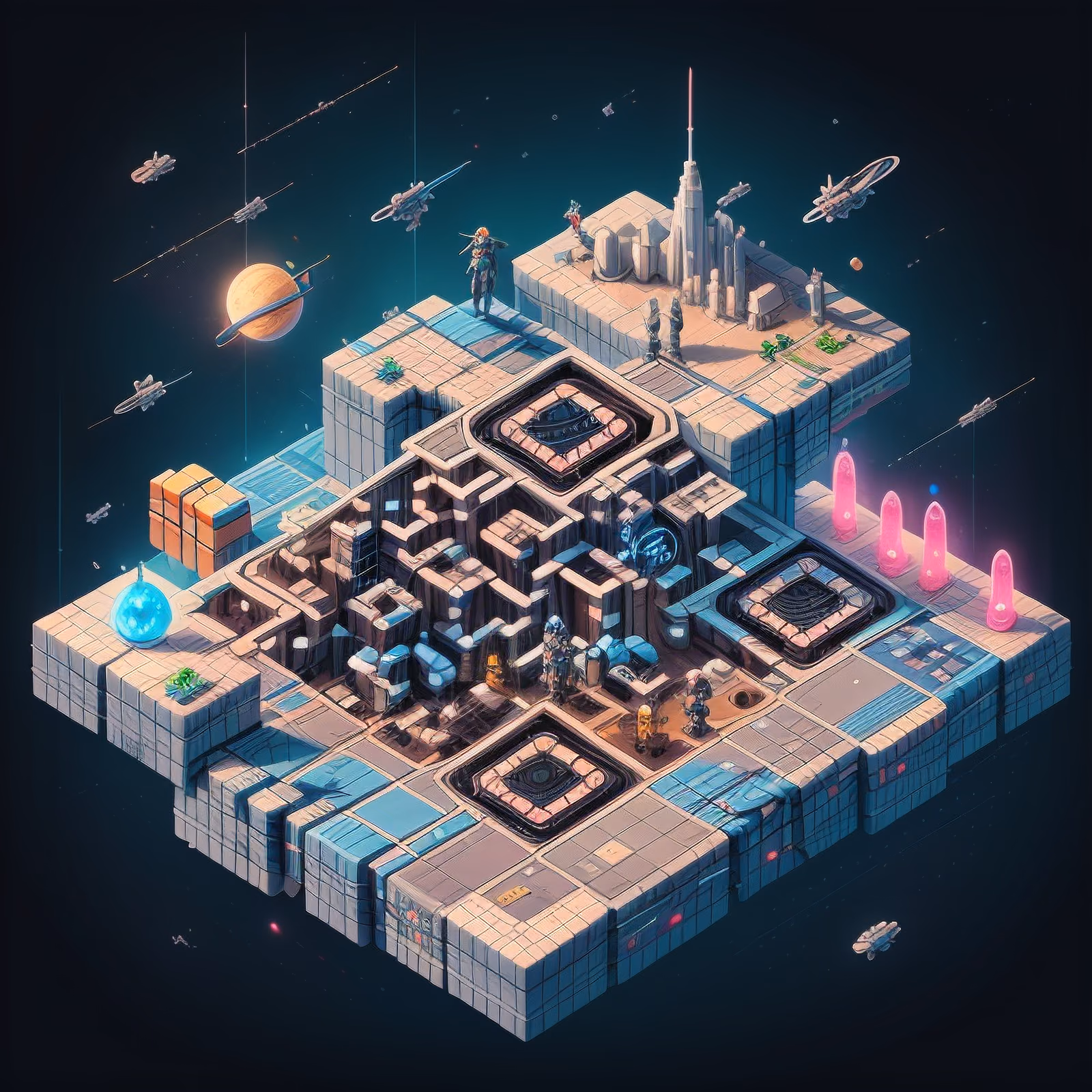 Isometric Space Base Game Art QR Code for Posters — image 1