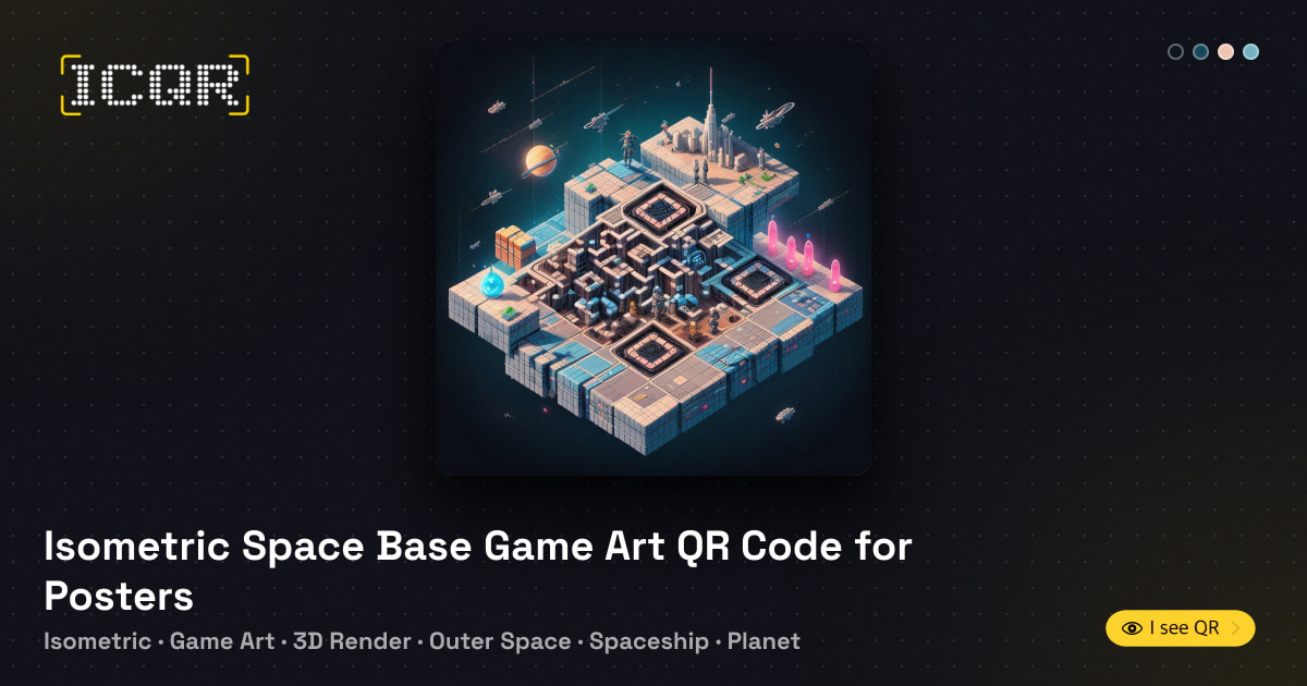 Isometric Space Base Game Art QR Code for Posters • ICQR