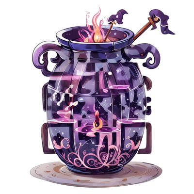 Purple Witch Cauldron Vector QR Code for Stickers