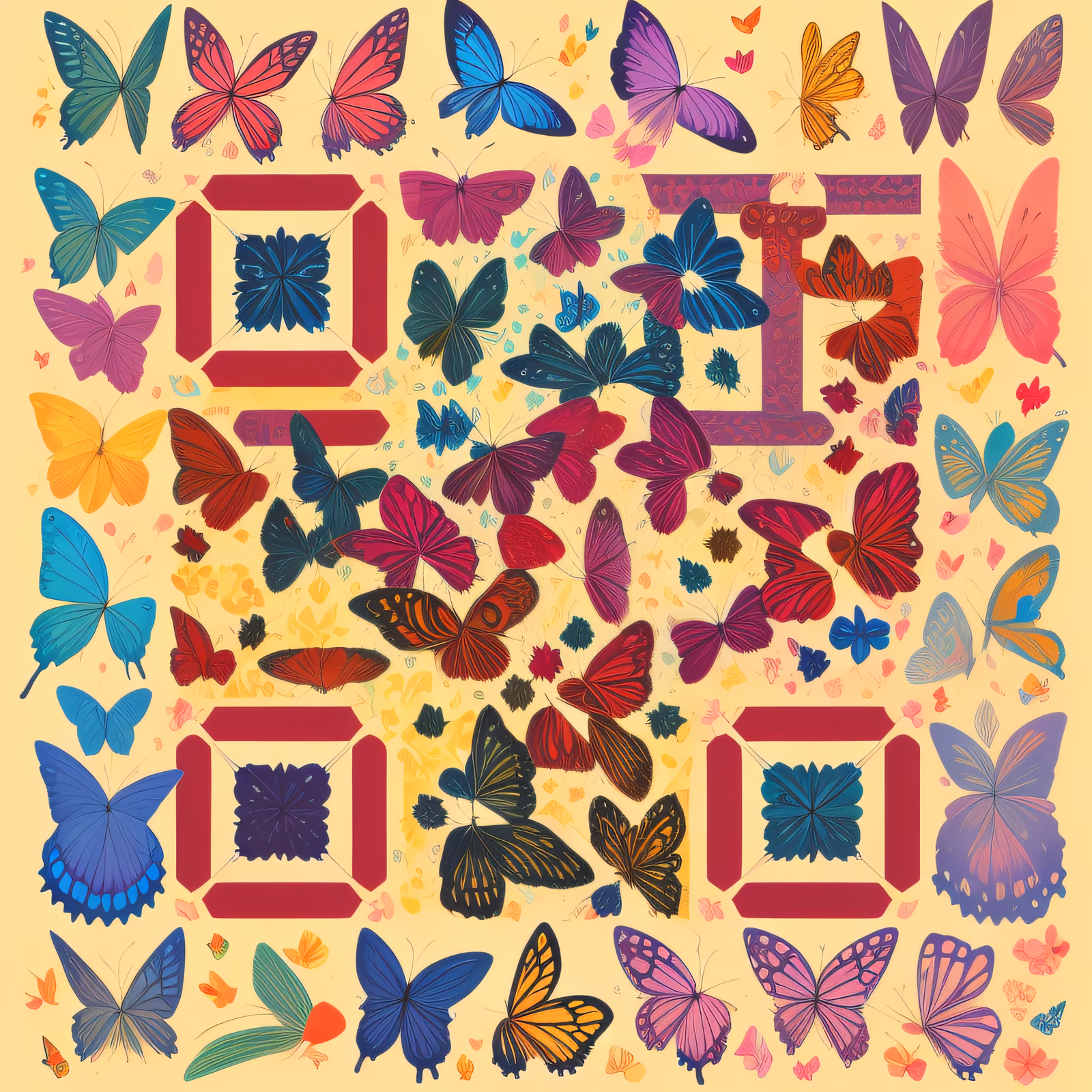 Colorful Butterfly Silkscreen QR Code Art — image 1