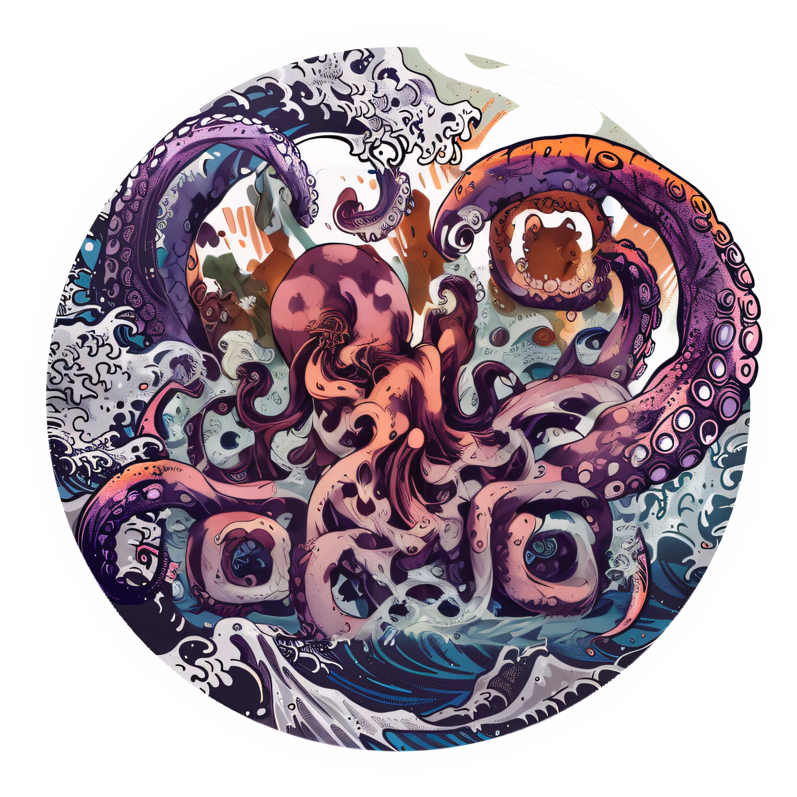 Kraken Tentacles Ocean Waves QR Code for Stickers — image 1