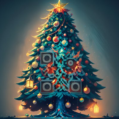 Glowing Christmas Tree Digital Painting QR Code for Greeting Cards