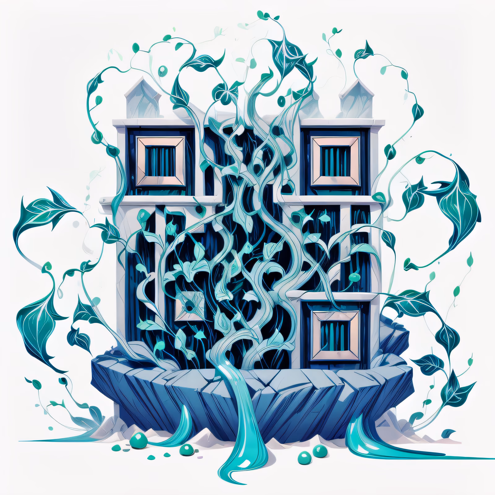 QR-код в стиле игрового арта: здание, увитое плющом, для постеров — изображение 1